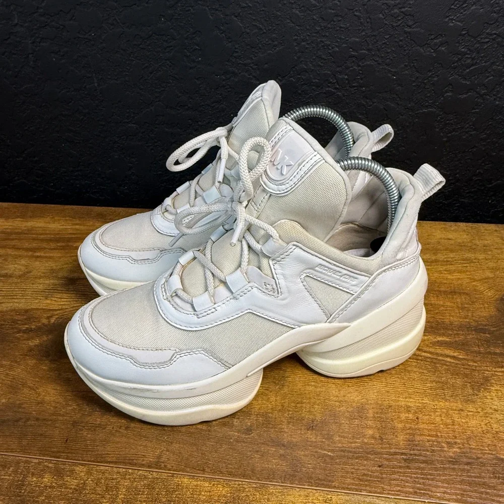 Michael Kors Olympia SG20B White Leather Textile Platform Sneaker Womens 7M
